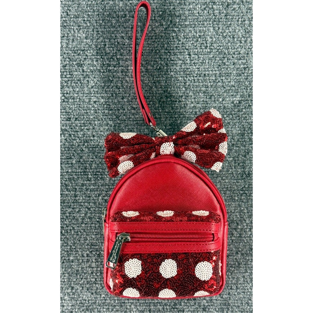 Disney Parks Loungefly Minnie Mouse Red Sequin Polka Dot Wristlet Mini Bag